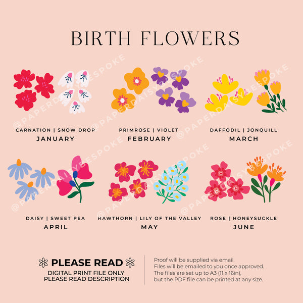 Birth Flower Modern Minimalist Landscape Names