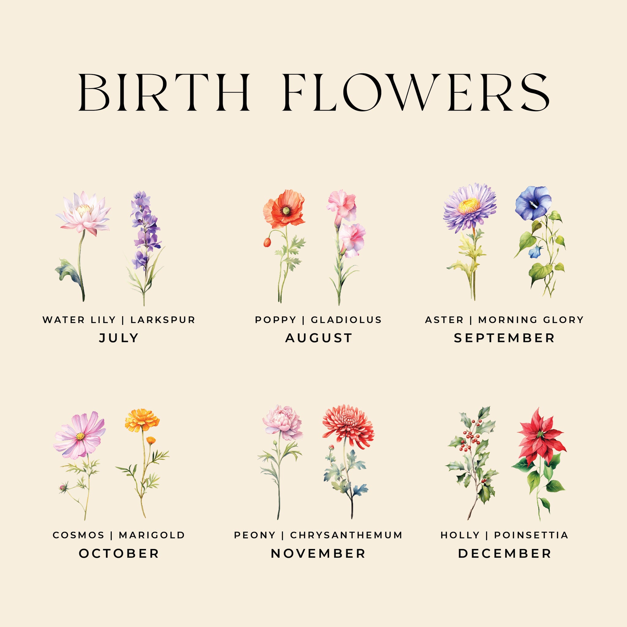 Personalized Birth Flower Tattoo Stickers with Custom Name - CALLIE, image size:2048x2048